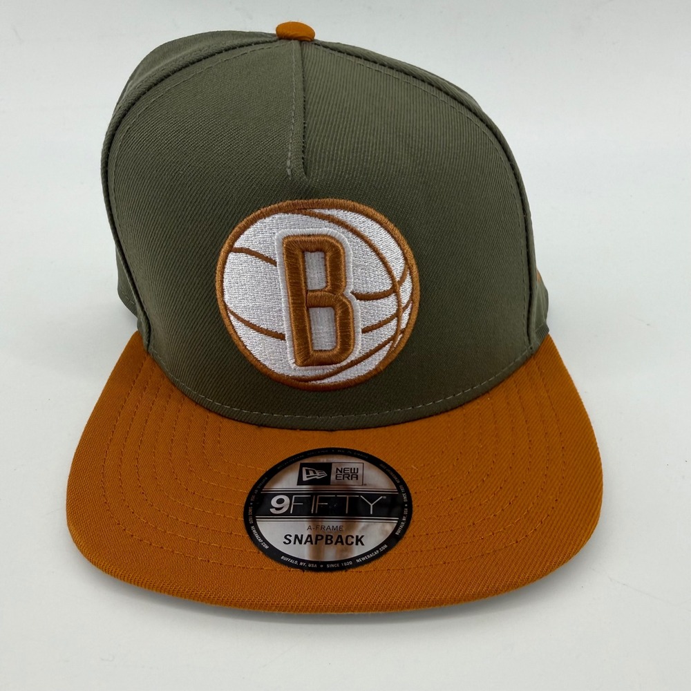 New Era 9FIFTY A-Frame Brooklyn Nets Snapback Hat Olive Green Orange 60726991